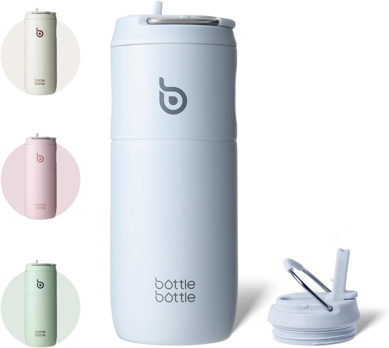bottle bottle bottlebottle Stainless Steel Drinking Bottle with Straw, 500 ml, Leak-Proof Sports Water Bottle (Blue) - Image 1