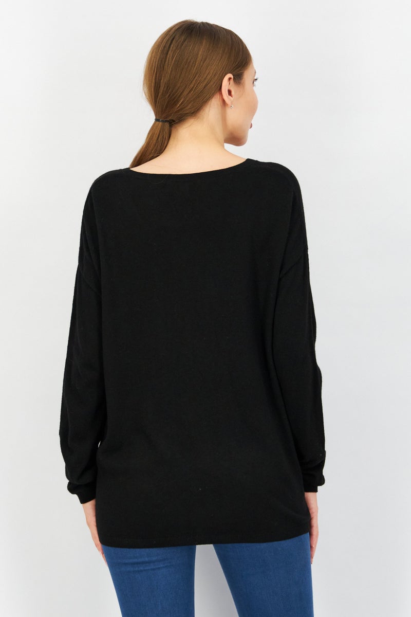 ESPRIT Women V-Neck Long Sleeve Textured Sweater, Black - Image 2