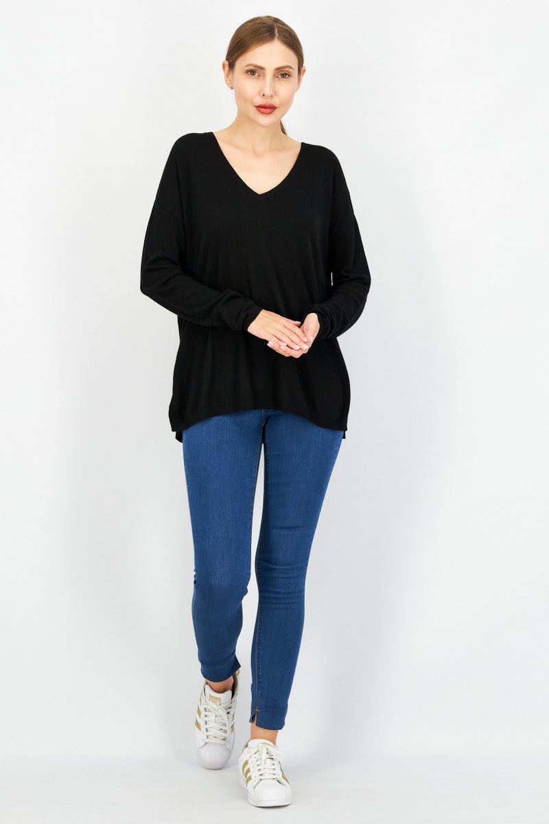 ESPRIT Women V-Neck Long Sleeve Textured Sweater, Black - Image 4