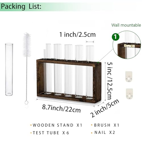 IVOLADOR I Ivolador Plant Propagation Station Terrariumin Wall Test Tube Vases Bud Tabletop Glass Wooden Stand with 5 Propagation Tubes for Propagating Hydroponic Plants Home Garden Wedding Decoration-Brown - Image 3