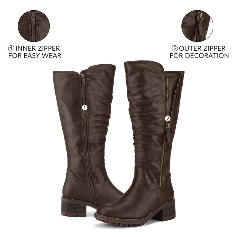 mysoft Women's Knee High Boots Side Zipper Lug Sole 2 Inch Stacked Chunky Heel Boots - Image 2