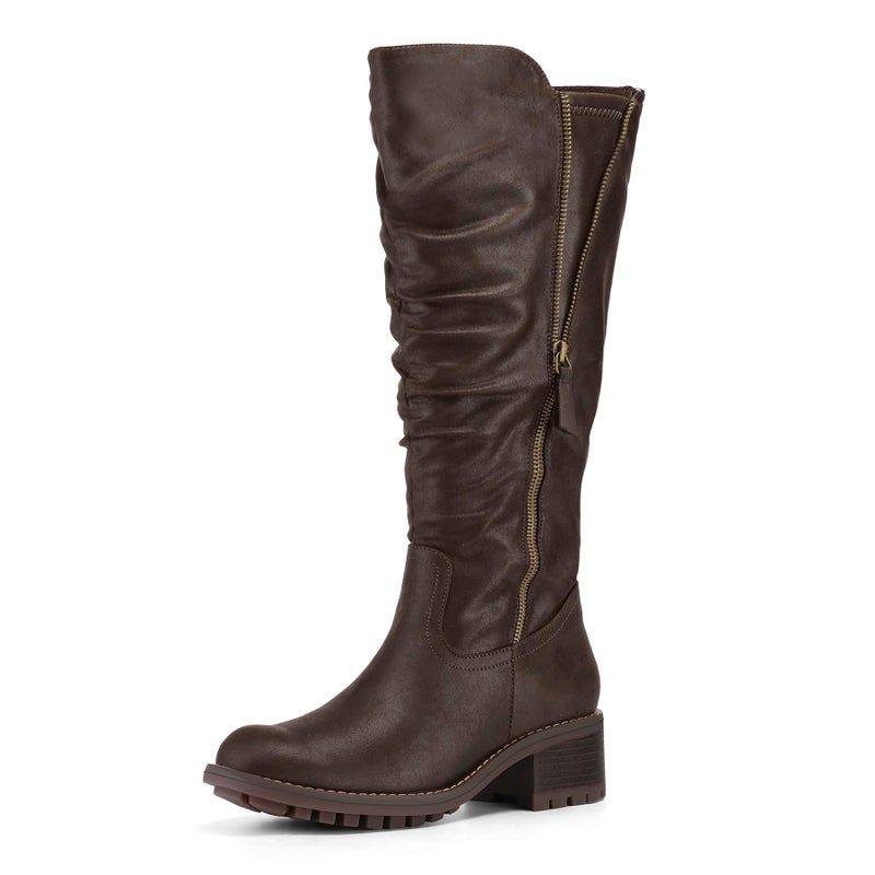 mysoft Women's Knee High Boots Side Zipper Lug Sole 2 Inch Stacked Chunky Heel Boots - Image 1