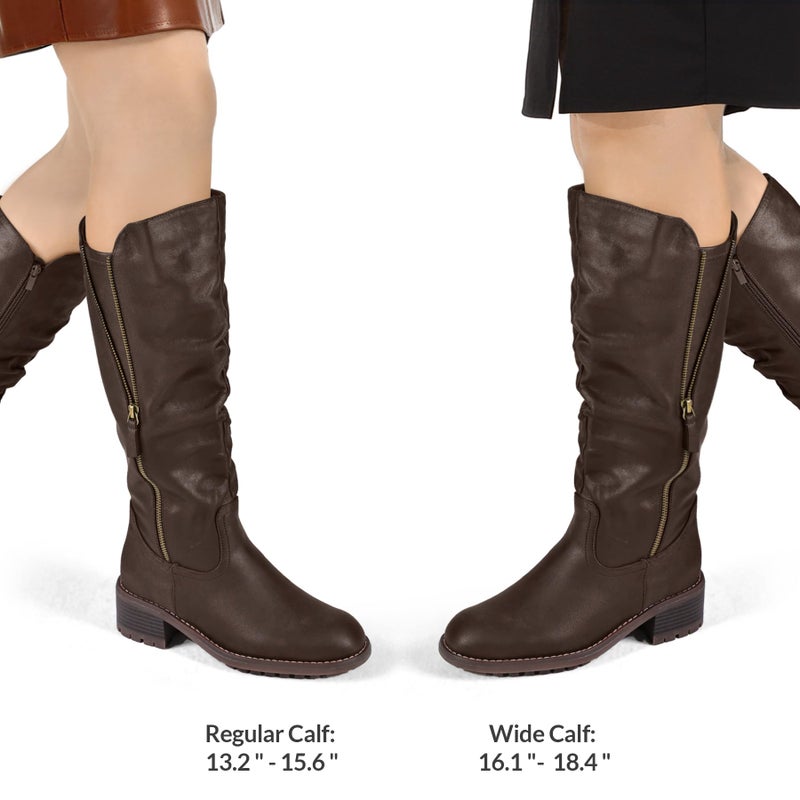 mysoft Women's Knee High Boots Side Zipper Lug Sole 2 Inch Stacked Chunky Heel Boots - Image 5