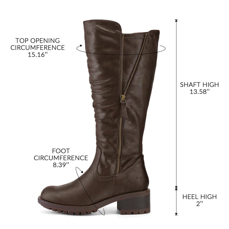 mysoft Women's Knee High Boots Side Zipper Lug Sole 2 Inch Stacked Chunky Heel Boots - Image 3