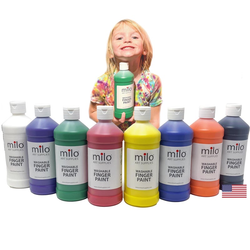 milo Kids Washable Finger Paint Set of 8 Colors 16 oz Bottles Safe and NonToxic Made in the USA Art Craft Paints for Kids Toddlers Pre School Supplies Painting Set for Children Easy - Image 2