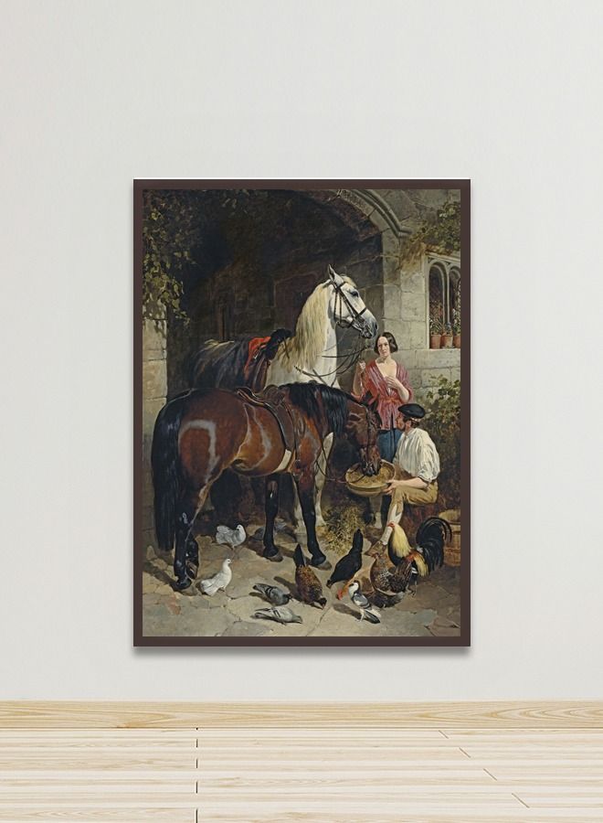 ماركتنا لوحة جدارية قماشية فنية لتزيين الحائط بتصميم حيوان  مع برواز بني مجوف مقاس (120x80) قطعة واحدة - Image 1