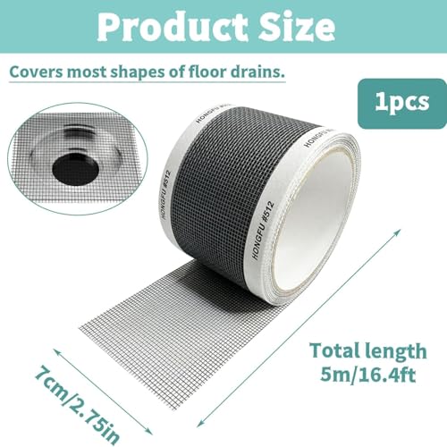 TASMAX Plastic Bathroom Hair Catcher For Drains Disposable Drain Cover Sticker Sink Drain Cover Hair Catcher For Bathroom Drain Cuttable PVC Mesh Shower With Cleaning Shovel (ROLL 7Cm*5M (Small Size) - Image 3