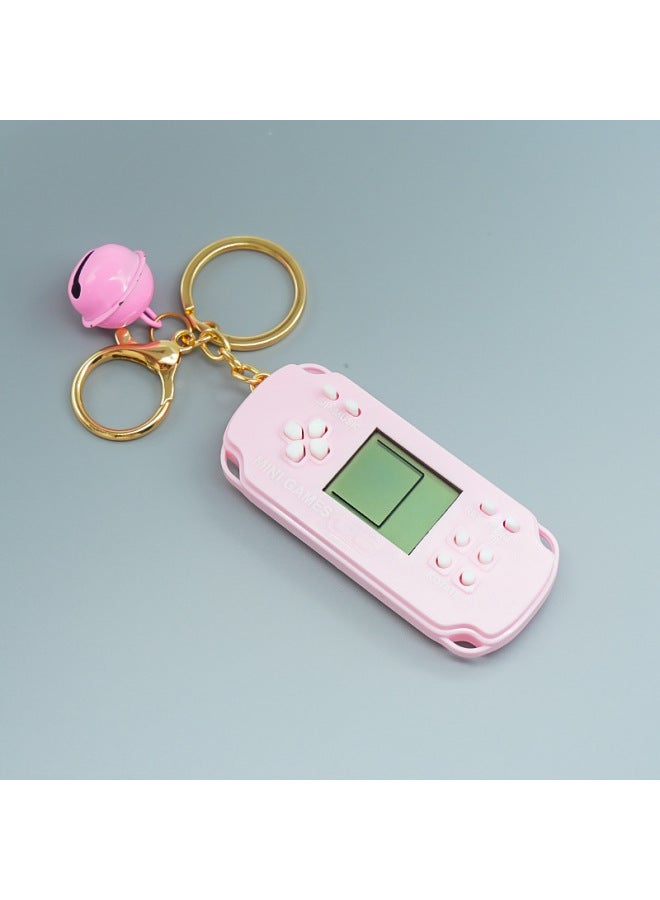 Pocket Mini PSP Video Game Machine Tetris Nostalgic Decompression Fun Small Toy Keychain Hanging Ornaments-Color:Maca Powder Keychain + Bell  - Image 1