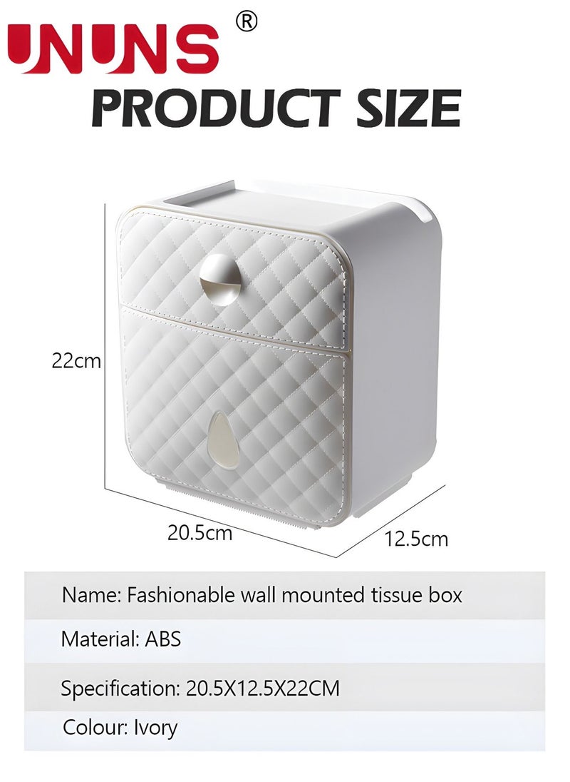 UNUNS - Toilet Paper Holder Tissue Box Shelf, Wall Mounted Double Waterproof Tissue Box with Drawer, Large Heavy Duty Toilet Paper Roll Storage Dispenser for Kitchen Bathroom Washroom White - Image 1