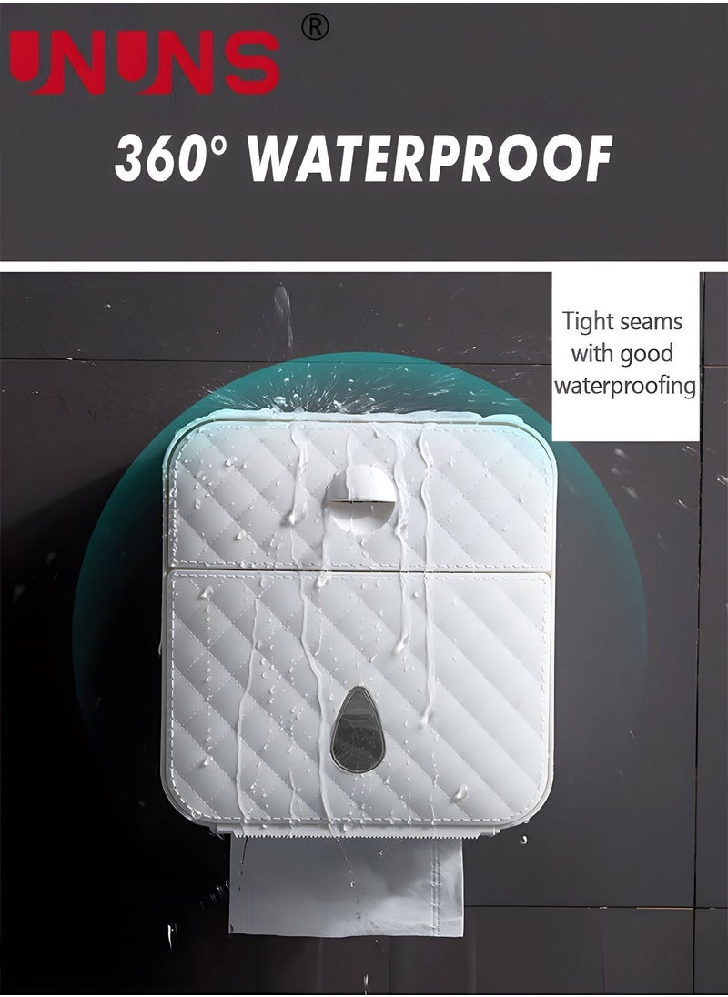 UNUNS - Toilet Paper Holder Tissue Box Shelf, Wall Mounted Double Waterproof Tissue Box with Drawer, Large Heavy Duty Toilet Paper Roll Storage Dispenser for Kitchen Bathroom Washroom White - Image 1