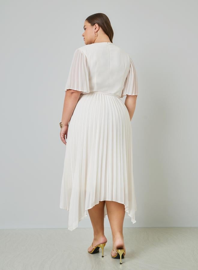 Styli Plus Size Asymmetric Hem Pleated Midi Dress - Image 4