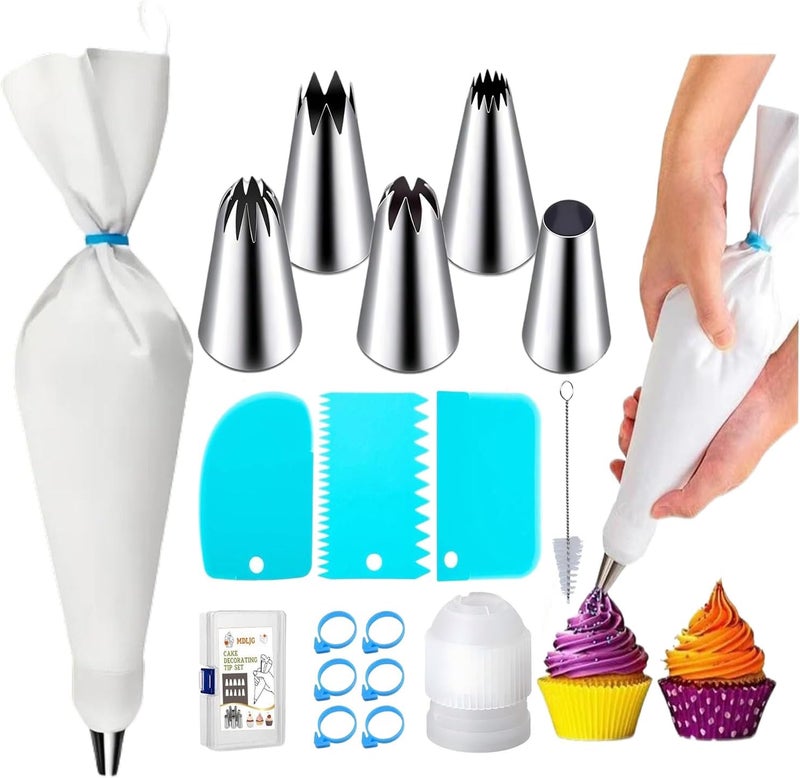 MDLJG 17 Pcs Large Piping Tips, Reusable Piping Bags and Tips Set - 16inch Cotton Pastry Bags & piping coupler, Stainless Steel Frosting Piping Kit & cleaning brush for cupcake,cake,cookie Decorating - Image 1