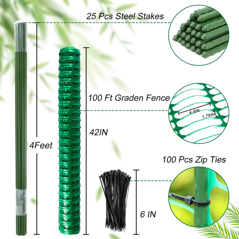 ACTREY Plastic Fencing Temporary Fence,Snow Fence 4x100 with Stakes,Garden Fencings Plastic with Poles,Reusable Safety Fences,Construction Fences,Garden Fencings Roll for Pool,Lawn,Deer - Image 2