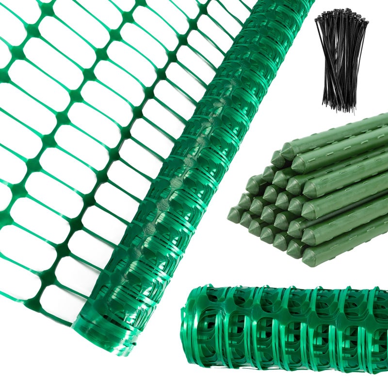 ACTREY Plastic Fencing Temporary Fence,Snow Fence 4x100 with Stakes,Garden Fencings Plastic with Poles,Reusable Safety Fences,Construction Fences,Garden Fencings Roll for Pool,Lawn,Deer - Image 1