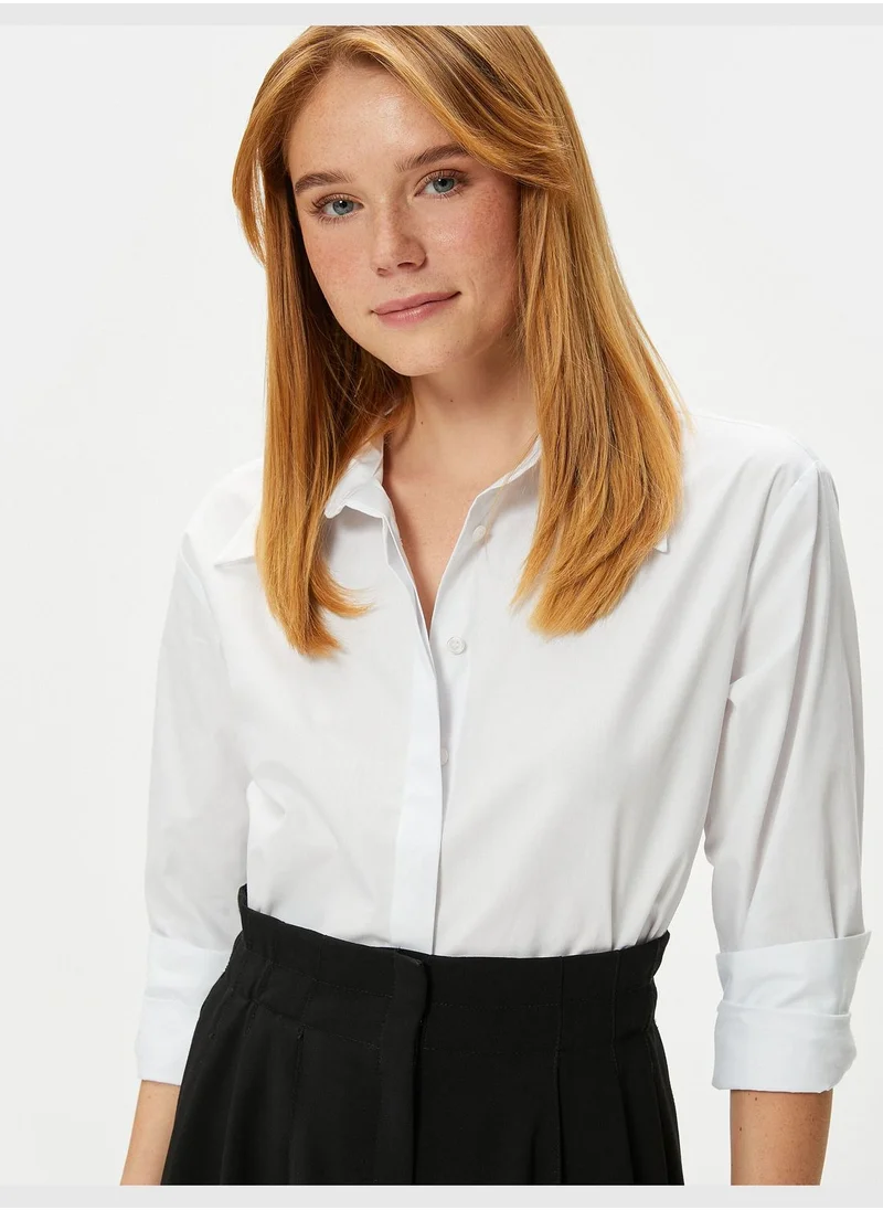 كوتون Cotton Classic Neck Long Sleeve Crop Shirt