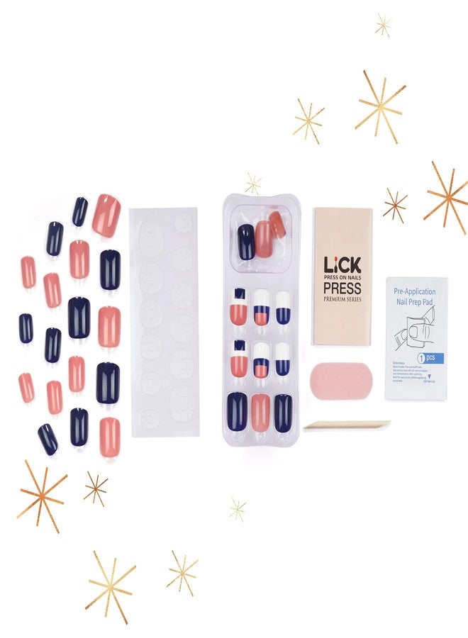 ليك أظافر اصطناعية قابلة لإعادة الاستخدام من ليك - اضغط على الأظافر، 30 قطعة، مع مجموعة أدوات التطبيق، شكل مربع، أزرق داكن ووردي لوزي (عبوة من 30 قطعة) - Image 3