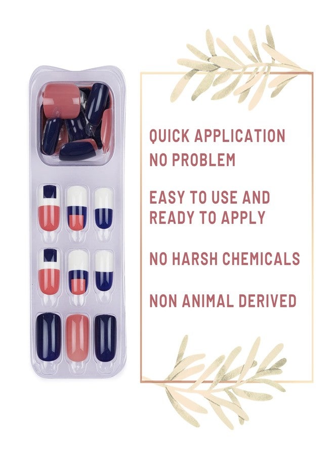 ليك أظافر اصطناعية قابلة لإعادة الاستخدام من ليك - اضغط على الأظافر، 30 قطعة، مع مجموعة أدوات التطبيق، شكل مربع، أزرق داكن ووردي لوزي (عبوة من 30 قطعة) - Image 2