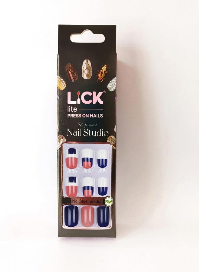 ليك أظافر اصطناعية قابلة لإعادة الاستخدام من ليك - اضغط على الأظافر، 30 قطعة، مع مجموعة أدوات التطبيق، شكل مربع، أزرق داكن ووردي لوزي (عبوة من 30 قطعة) - Image 4