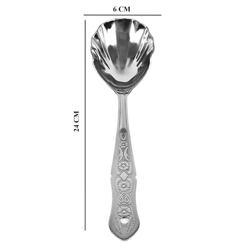 faas Heavy Gauge of 4 Serving Spoon -Stainless Steel Serving Spoon Set for Dining | Spatula Set - 1 Ladle Karchi, 2 Solid Spoons Chamcha, and 1 Rice Spoon (Set of 4) (25 Centimeter) - Image 2