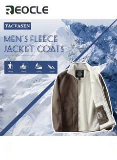 REOCLE Warm Sherpa Jacket for Men Winter Coats Outwear Winter Full-Zip Polar Fleece Sport Jacket with Pockets Unisex 360-Degree Ultra-Warm Sherpa Jacket Khaki  - Image 3