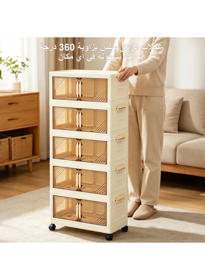 Besswin size 136*60*28cm | 5 Layer Large Capacity Plastic Stackable Wide Drawer Storage Cabinet, Plastic Home Storage Box, Plastic Toys Storage Rack, Bedside Table, Floor Storage Organizer with 5 Drawer - Image 4