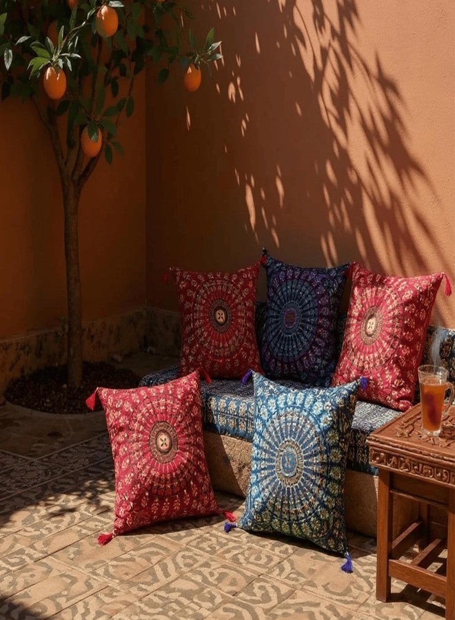 Third Eye Export Set of 5 Boho Throw Pillow Covers (18x18 Inches) - Colorful Mandala Decorative Cushions for Sofa, Couch, and Bed - Bohemian, Indian & Moroccan Inspired Home DéCor for Living Room - Image 3