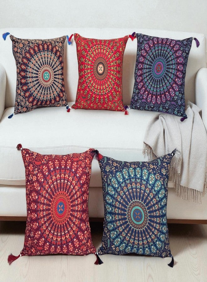 Third Eye Export Set of 5 Boho Throw Pillow Covers (18x18 Inches) - Colorful Mandala Decorative Cushions for Sofa, Couch, and Bed - Bohemian, Indian & Moroccan Inspired Home DéCor for Living Room - Image 1
