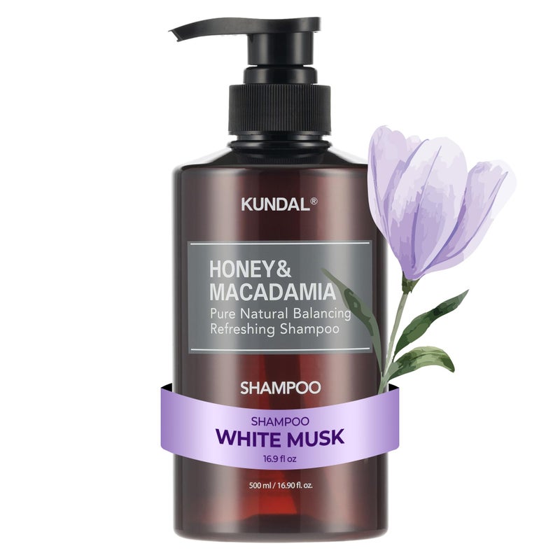 KUNDAL Honey & Macadamia Natural Shampoo [White Musk] Korean Hair Care Shampoo Damage Repair Strengthen, Nourish, with Argan Oil, Free Paraben & Sulfate 16.9 fl oz,Stocking Stuffers - Image 1