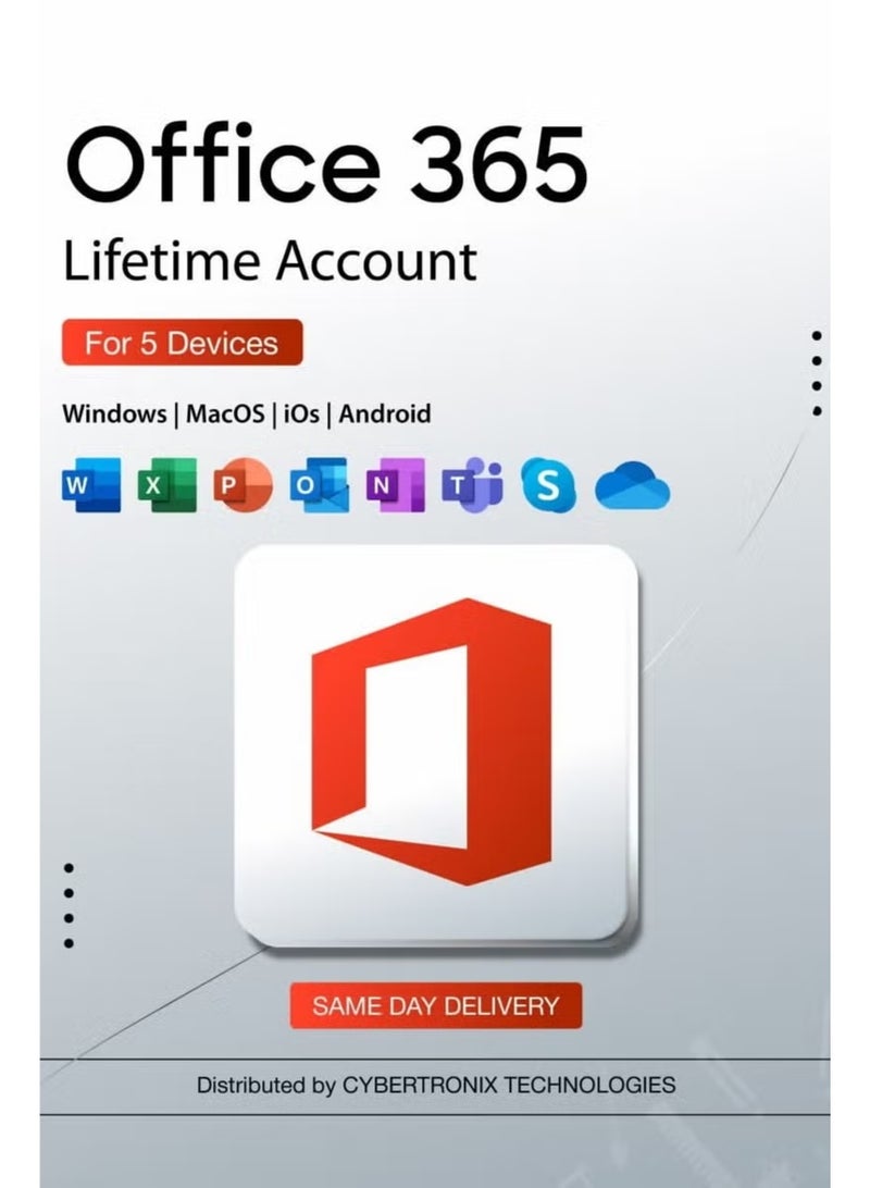 أوفيس 365 - حساب مدى الحياة لخمسة أجهزة | ويندوز، أندرويد، ماك، آي أو إس، وعبر الإنترنت | ترخيص رقمي