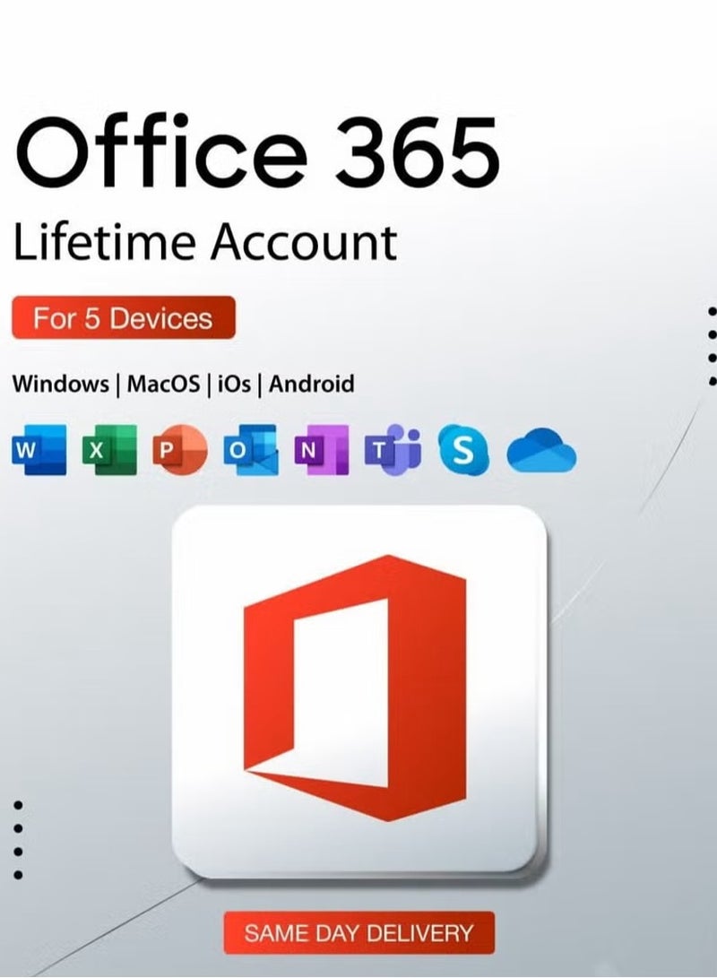 أوفيس 365 - حساب مدى الحياة لخمسة أجهزة | ويندوز، أندرويد، ماك، آي أو إس، وعبر الإنترنت | ترخيص رقمي