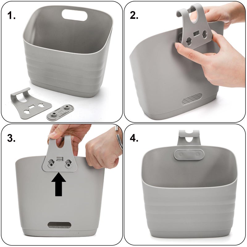 Noamus 6 Pack Plastic Hanging Basket for Kitchen, Over Cabinet Door Organizer with Removable Hook, Stackable Wall Mounted Storage Shower Caddy, No Drilling Shelf Bins for Food Bathroom Pantry Closet - Image 3