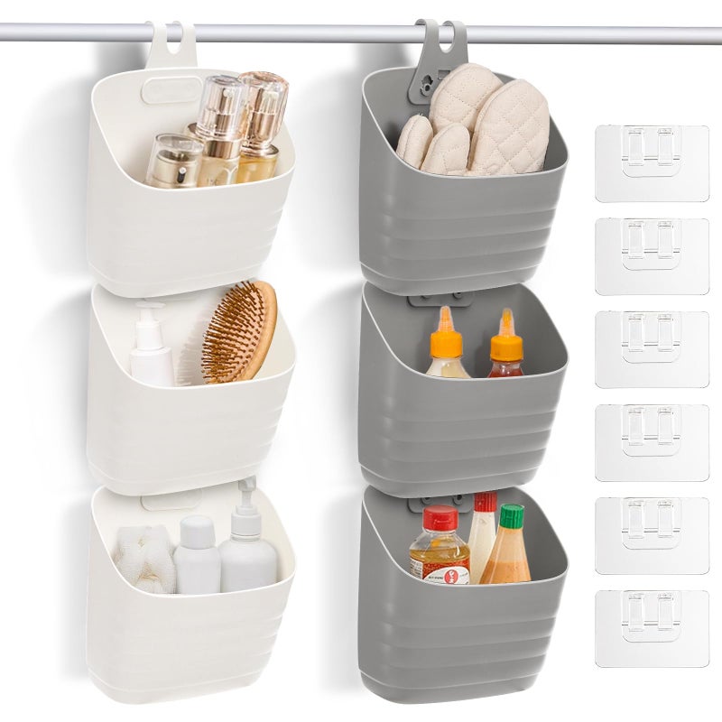 Noamus 6 Pack Plastic Hanging Basket for Kitchen, Over Cabinet Door Organizer with Removable Hook, Stackable Wall Mounted Storage Shower Caddy, No Drilling Shelf Bins for Food Bathroom Pantry Closet - Image 1
