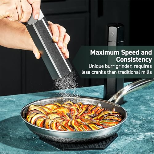 HexClad Salt and Pepper Mill Set with Adjustable Professional Grinders and No-Mess Caps - Image 4