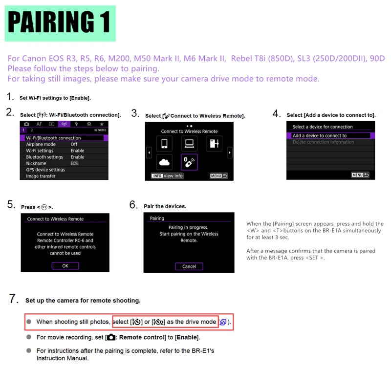 AODELAN Wireless Camera Remote Shutter Release for Canon R3/ R7/ R10/ M50/ EOS M6 Mark II/R/RP /90D /6D Mark II /R5/ R6 /800D /850D /250D/Rebel SL2 /T7i /G5 X Mark II /G7 X Mark III, Replace Canon BR-E1 - Image 5