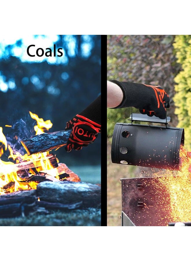 UTOI BBQ Grill Gloves, 1472°F Heat Resistant Barbecue Gloves Oven Mitts for Kitchen Garden BBQ Grilling and Outdoor Cooking Campfire, EN407 Certified, 1 Pair 13 inch Long Extra Forearm Protection - Image 2