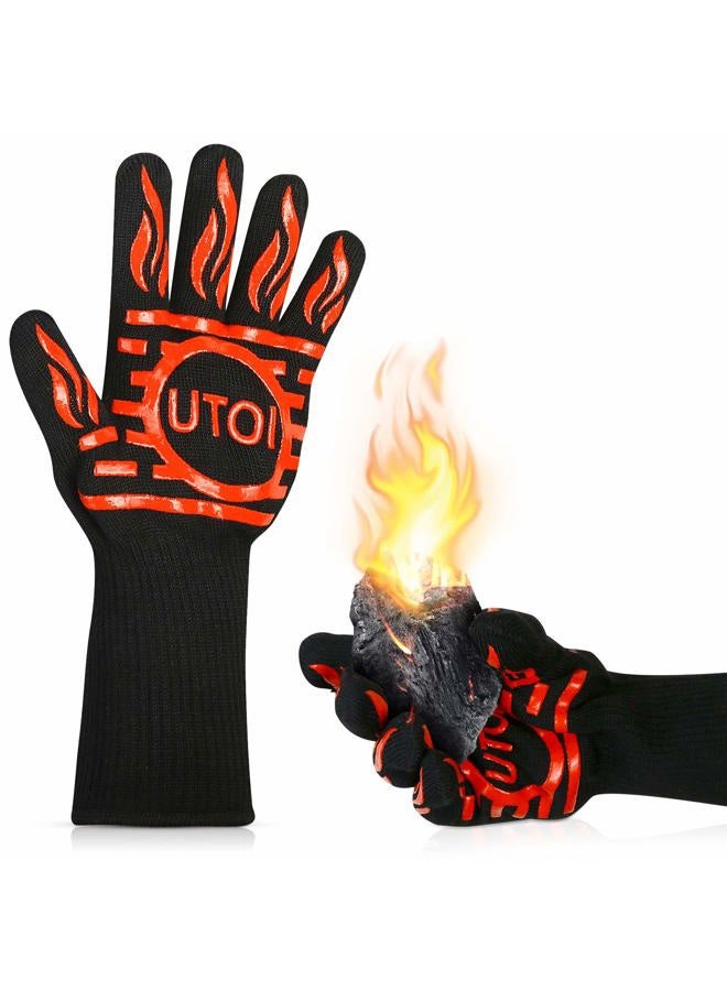 UTOI BBQ Grill Gloves, 1472°F Heat Resistant Barbecue Gloves Oven Mitts for Kitchen Garden BBQ Grilling and Outdoor Cooking Campfire, EN407 Certified, 1 Pair 13 inch Long Extra Forearm Protection - Image 1