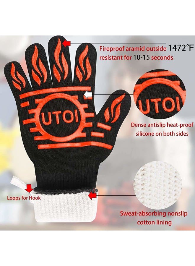 UTOI BBQ Grill Gloves, 1472°F Heat Resistant Barbecue Gloves Oven Mitts for Kitchen Garden BBQ Grilling and Outdoor Cooking Campfire, EN407 Certified, 1 Pair 13 inch Long Extra Forearm Protection - Image 3