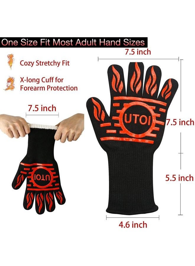 UTOI BBQ Grill Gloves, 1472°F Heat Resistant Barbecue Gloves Oven Mitts for Kitchen Garden BBQ Grilling and Outdoor Cooking Campfire, EN407 Certified, 1 Pair 13 inch Long Extra Forearm Protection - Image 5