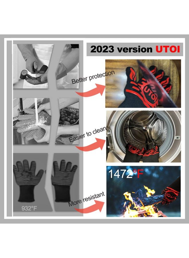 UTOI BBQ Grill Gloves, 1472°F Heat Resistant Barbecue Gloves Oven Mitts for Kitchen Garden BBQ Grilling and Outdoor Cooking Campfire, EN407 Certified, 1 Pair 13 inch Long Extra Forearm Protection - Image 4