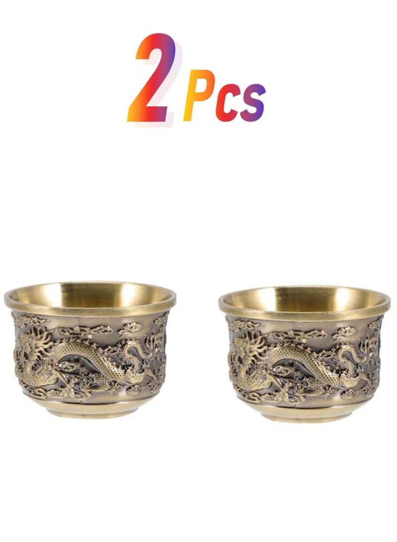 SOLARAE Chinese Tea Set Kung Fu Tea Set 2 Pieces Dragon And Phoenix Cup Kung Fu Teacups Chinese Copper Tea Cup Mug Vintage Home Decor Alloy Drink Cup For Adults Tea Sets For Men Women Ceremony Gifts - Image 1