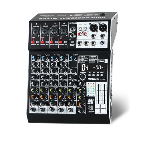 MICNAUX Audio Mixer 6 Channel Professional Sound Mixer Console with 99 DSP Effects, Mixing Board DJ Mixer w/USB, Bluetooth, 48V Power Supply, PAD Button for Recording Karaoke PA Drum Live Music - Image 1