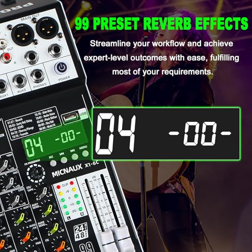MICNAUX Audio Mixer 6 Channel Professional Sound Mixer Console with 99 DSP Effects, Mixing Board DJ Mixer w/USB, Bluetooth, 48V Power Supply, PAD Button for Recording Karaoke PA Drum Live Music - Image 2