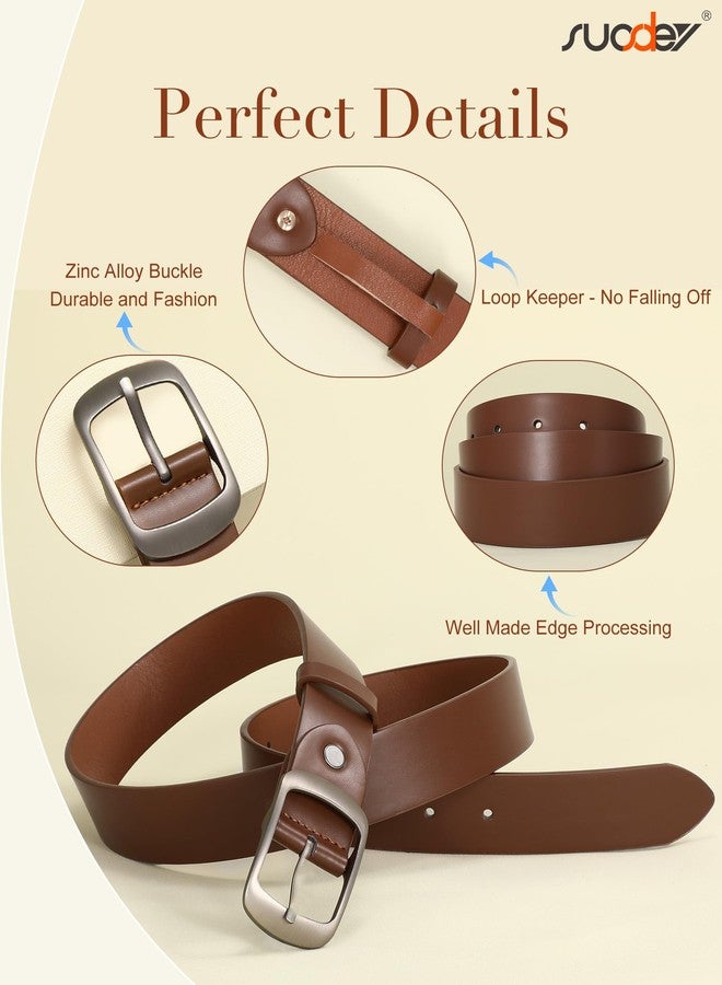SUOSDEY Women Belts For Jeans Dresses Pants Ladies Light Coffee Belt Leather Waist Belt with Elegant Buckle Width 1.3" - Image 3