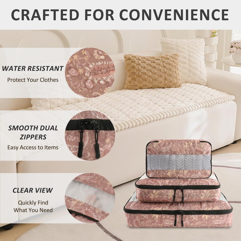 U+U 5 Set Packing Cubes for Travel Essentials Ultralight Luggage Packing Organizers with Laundry Bag and Shoe Bag for Vacation, Business Trip and Camping (Paisley Pattern) - Image 2