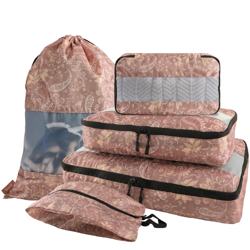 U+U 5 Set Packing Cubes for Travel Essentials Ultralight Luggage Packing Organizers with Laundry Bag and Shoe Bag for Vacation, Business Trip and Camping (Paisley Pattern) - Image 1