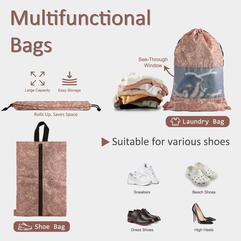 U+U 5 Set Packing Cubes for Travel Essentials Ultralight Luggage Packing Organizers with Laundry Bag and Shoe Bag for Vacation, Business Trip and Camping (Paisley Pattern) - Image 4