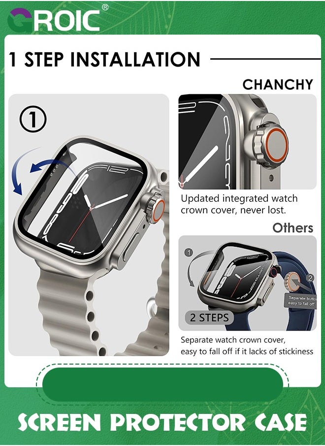 GROIC 2 in 1 Titanium Gold Waterproof Case for Apple Watch Series 8 7 45mm Screen Protector Case, Front & Back Full Protective Bumper Face Cover for Men Women  - Image 3