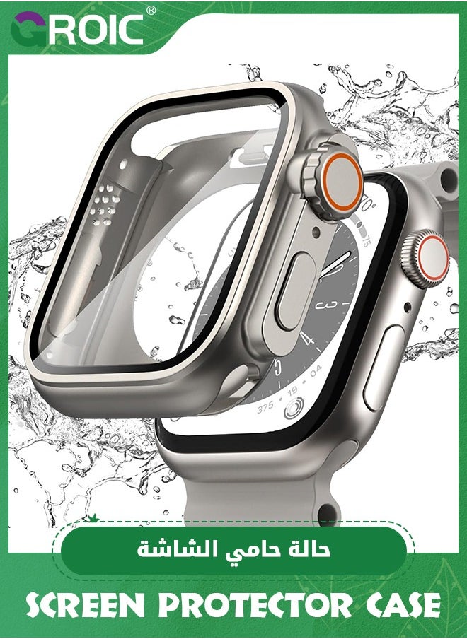 GROIC - 2 in 1 Titanium Gold Waterproof Case for Apple Watch Series 8 7 45mm Screen Protector Case, Front & Back Full Protective Bumper Face Cover for Men Women - Image 1