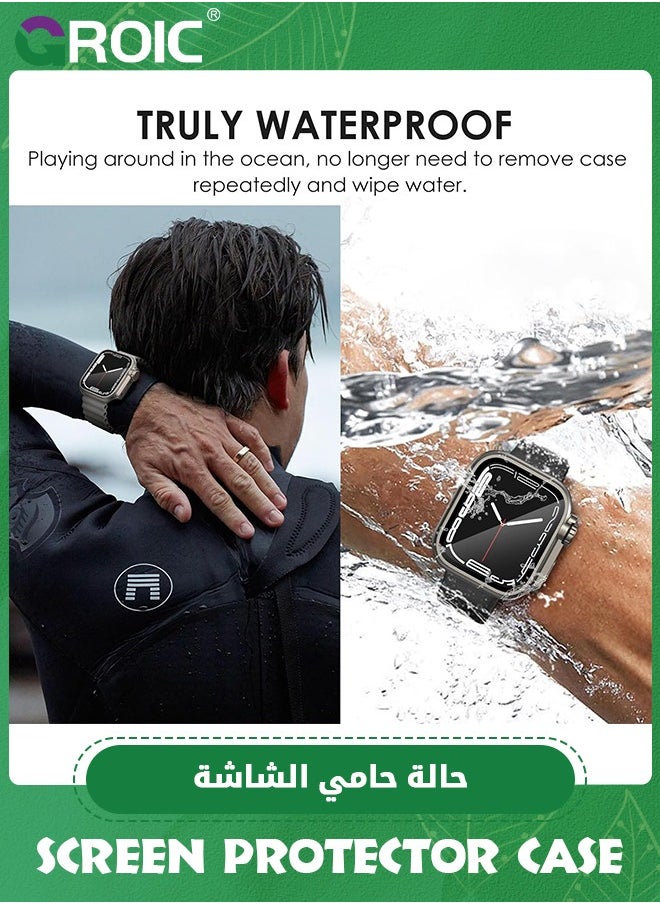GROIC - 2 in 1 Titanium Gold Waterproof Case for Apple Watch Series 8 7 45mm Screen Protector Case, Front & Back Full Protective Bumper Face Cover for Men Women - Image 1