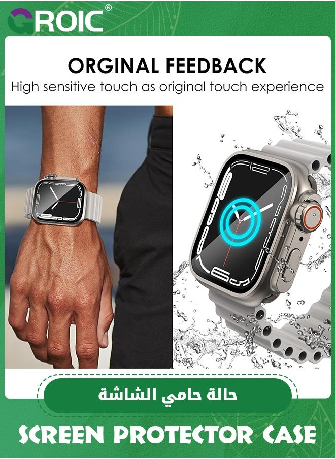GROIC - 2 in 1 Titanium Gold Waterproof Case for Apple Watch Series 8 7 45mm Screen Protector Case, Front & Back Full Protective Bumper Face Cover for Men Women - Image 1